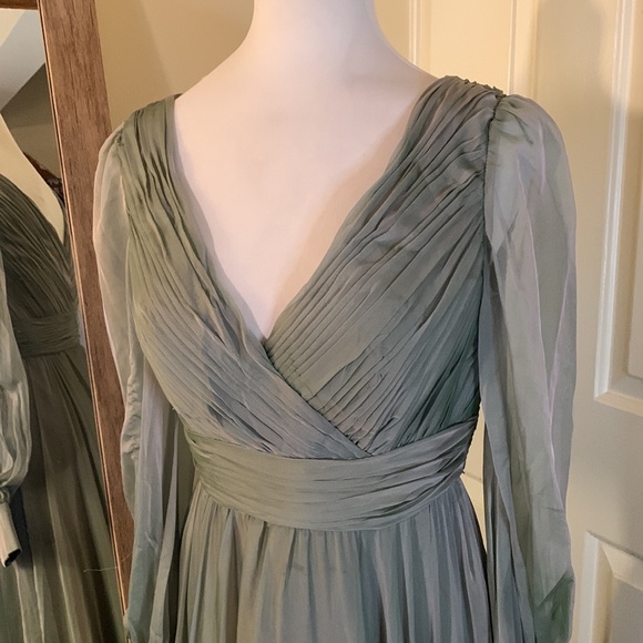 MAC DUGGALFaux Wrap Illusion Bishop Sleeve Tiered Gown
